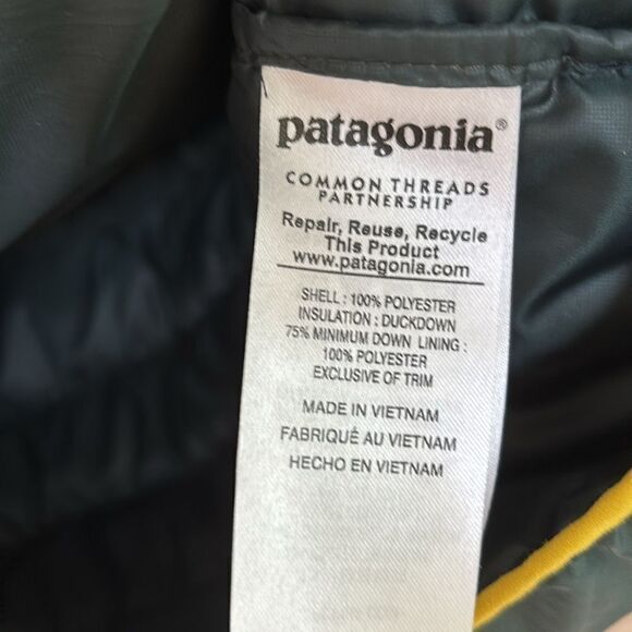 Patagonia Down‎ Snap T Pullover Puffer Coat Jacket Green Yellow Mens XL - Picture 6 of 7
